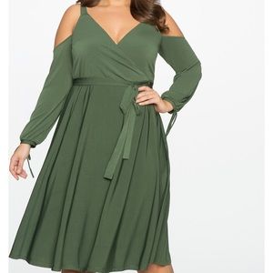 Eloquii Olive Cold Shoulder Wrap Dress